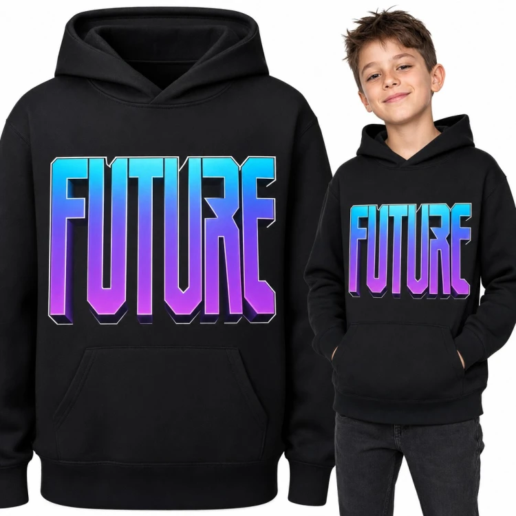 Bluza chłopięca z kapturem „Future” - neonowy napis 3D w gradiencie