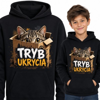 Bluza chłopięca z kapturem - „Tryb ukrycia” kot w kartonie