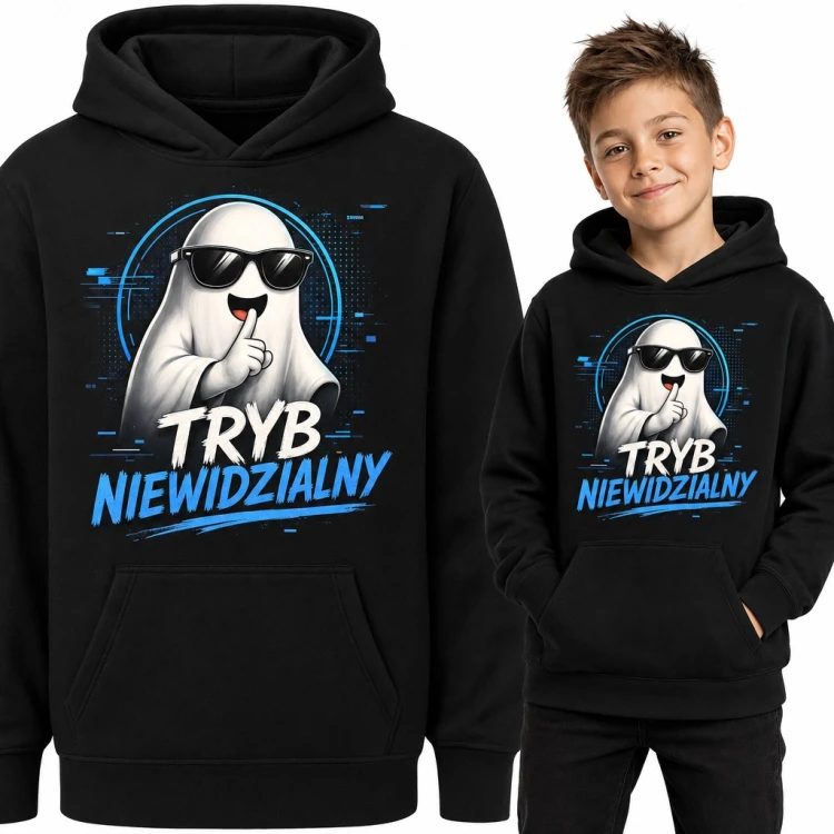 Bluza chłopięca z kapturem - duszek w okularach „Tryb niewidzialny”