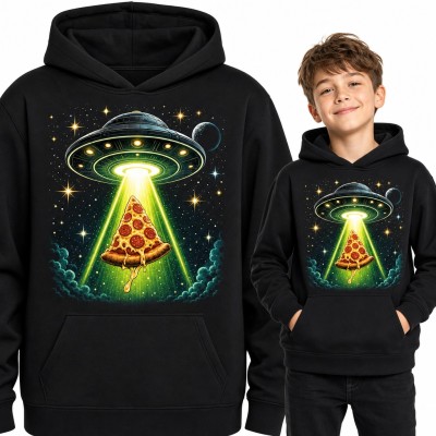 Bluza chłopięca z kapturem - UFO porywające pizzę w zielonym promieniu