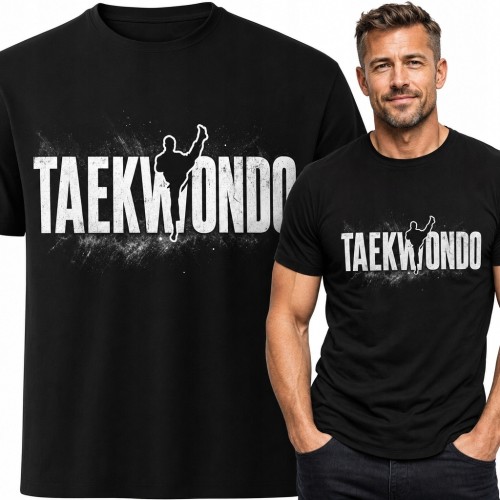 Koszulka męska taekwondo z zawodnikiem i napisem „Taekwondo” - sportowy nadruk