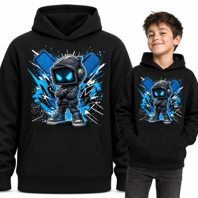 Bluza chłopięca z kapturem - gamer z głową monitora i słuchawkami w stylu graffiti