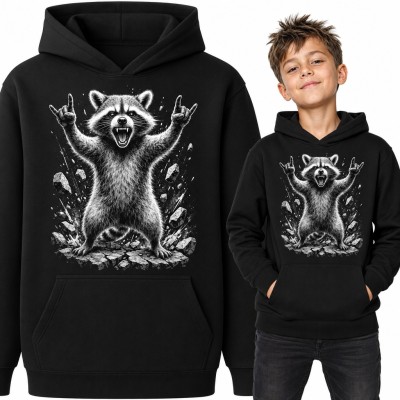 Bluza chłopięca z kapturem - rockowy szop pracz z metalowymi rogami
