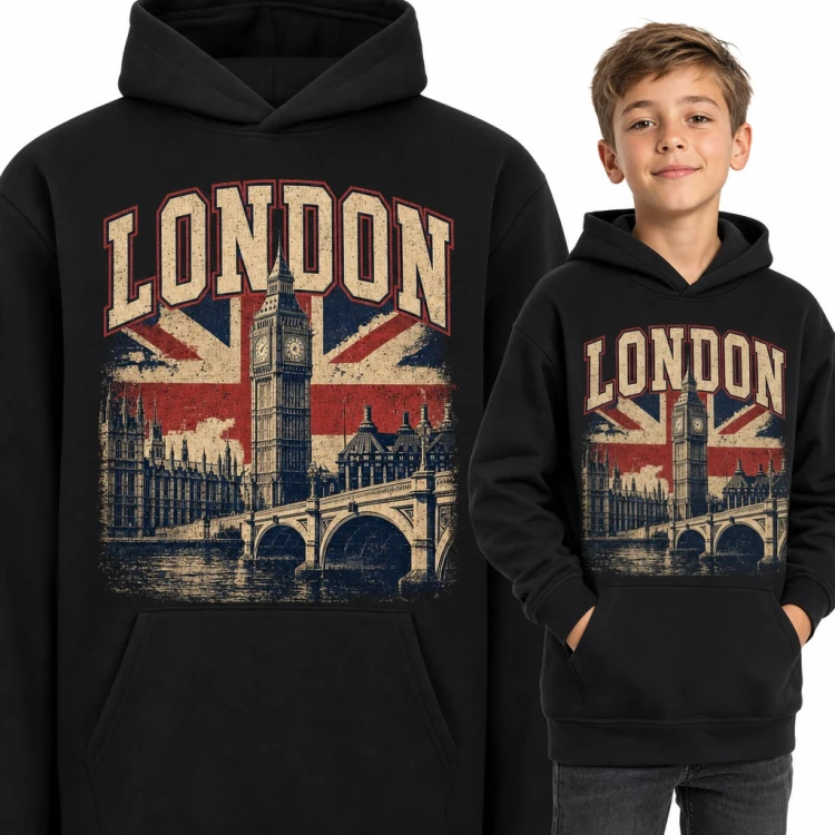 Bluza chłopięca z kapturem - „London” z Big Benem i flagą Union Jack
