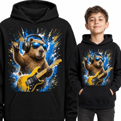Bluza chłopięca z kapturem - kapibara rockman z gitarą elektryczną