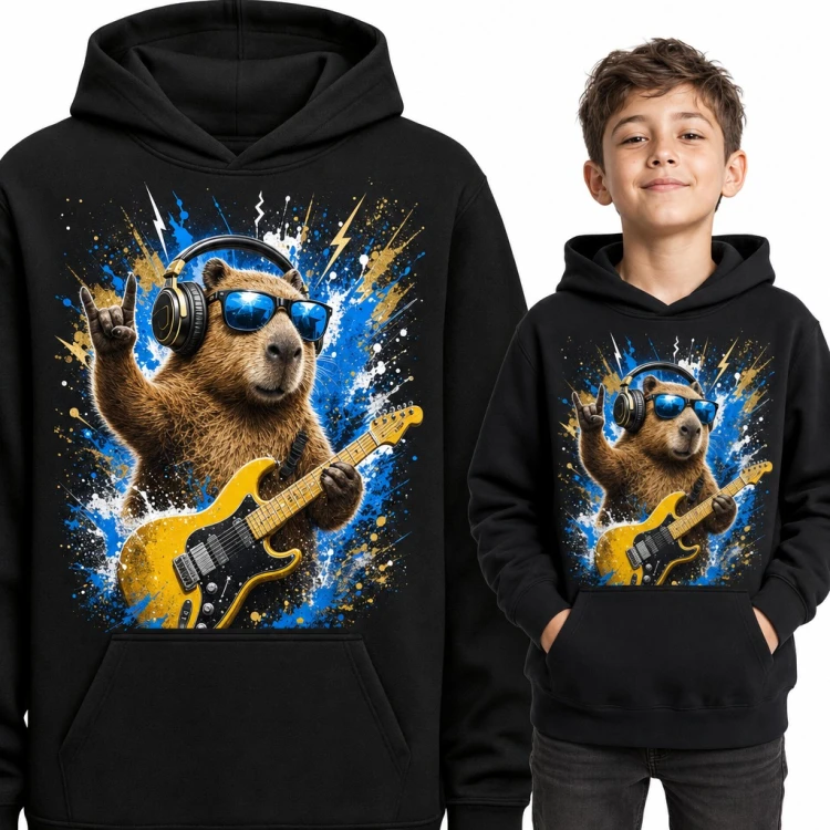 Bluza chłopięca z kapturem - kapibara rockman z gitarą elektryczną