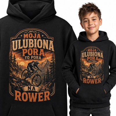 Bluza chłopięca z kapturem - „Moja ulubiona pora to pora na rower” z rowerzystą MTB w górach