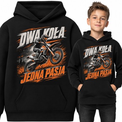 Bluza chłopięca z kapturem - motocross „Dwa koła jedna pasja” z zawodnikiem w skoku