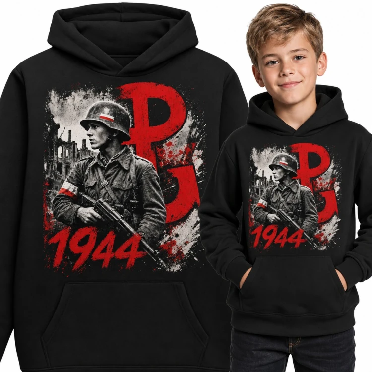 Bluza chłopięca z kapturem - powstaniec i znak Polski Walczącej „1944”
