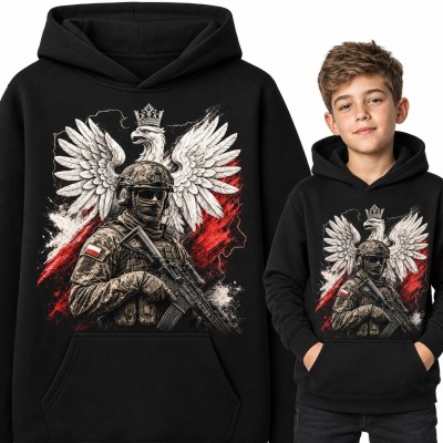 Bluza chłopięca z kapturem - polski żołnierz z orłem w koronie