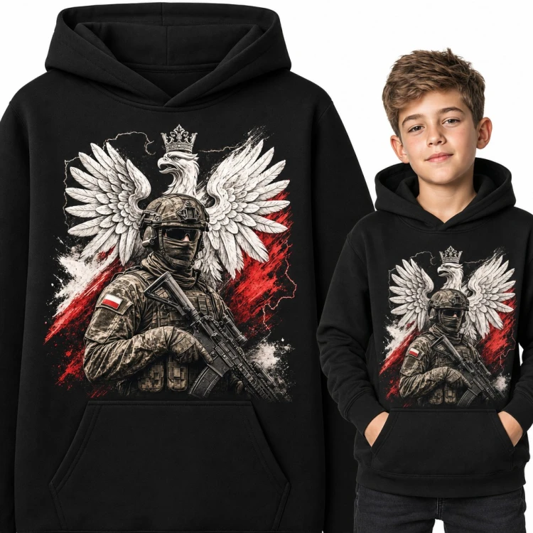 Bluza chłopięca z kapturem - polski żołnierz z orłem w koronie