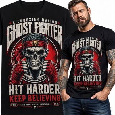 Koszulka męska „Ghost Fighter” z czaszką kickboksera