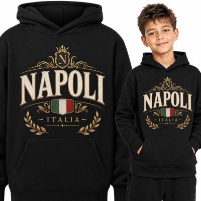 Bluza chłopięca z kapturem - „Napoli” z herbem, koroną i flagą Włoch