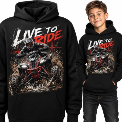 Bluza chłopięca z kapturem - quad ATV w błocie i napis „Live to ride”