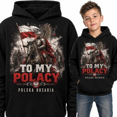 Bluza chłopięca z kapturem - „To my Polacy” husarz z flagą i orłem