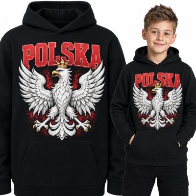 Bluza chłopięca z kapturem - „Polska” z białym orłem w złotej koronie