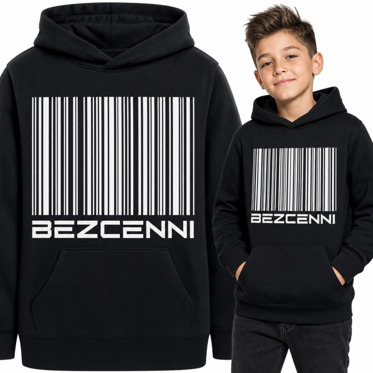 Bluza chłopięca z kapturem - kod kreskowy z napisem „Bezcenni”