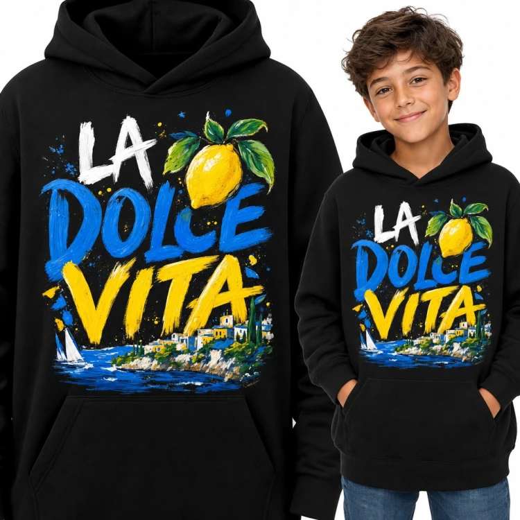 Bluza chłopięca z kapturem - „La dolce vita” z cytryną i włoskim wybrzeżem