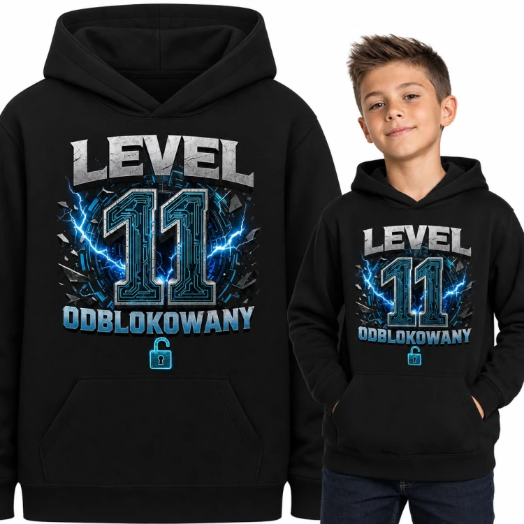 Bluza chłopięca z kapturem na 11 urodziny „Level 11 odblokowany” - dla gracza