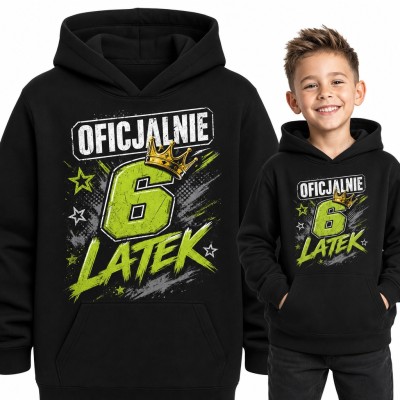 Bluza chłopięca z kapturem „Oficjalnie 6 latek” z koroną - na 6 urodziny