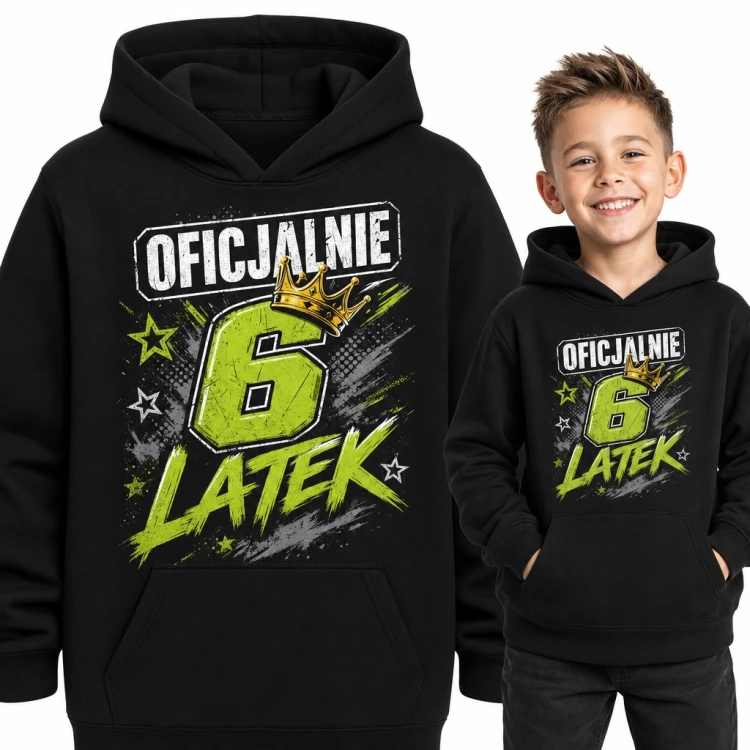 Bluza chłopięca z kapturem „Oficjalnie 6 latek” z koroną - na 6 urodziny