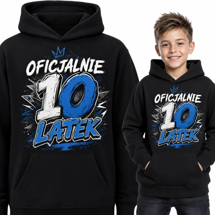Bluza chłopięca z kapturem „Oficjalnie 10 latek” - na 10 urodziny z koroną