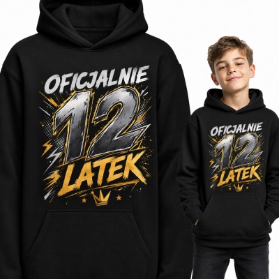 Bluza chłopięca z kapturem „Oficjalnie 12 latek” - na 12 urodziny z koroną i błyskawicami