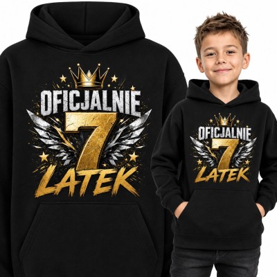 Bluza chłopięca z kapturem na 7 urodziny - „Oficjalnie 7 latek” ze złotą koroną