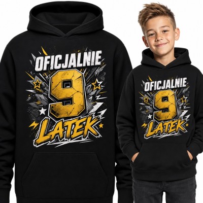 Bluza chłopięca z kapturem „Oficjalnie 9 latek” - na 9 urodziny z gwiazdami i piorunami