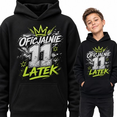 Bluza chłopięca z kapturem „Oficjalnie 11 latek” - na 11 urodziny z koroną w stylu graffiti