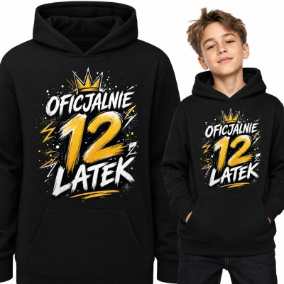 Bluza chłopięca z kapturem na 12 urodziny - „Oficjalnie 12 latek” z koroną