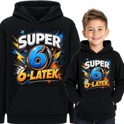 Bluza chłopięca z kapturem „Super 6-latek” - na 6 urodziny z komiksową cyfrą
