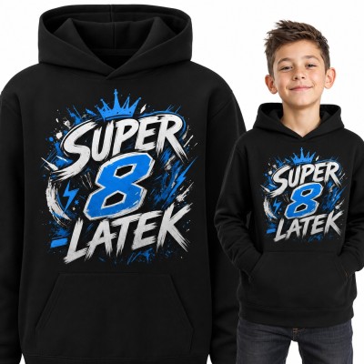 Bluza chłopięca z kapturem na 8 urodziny „Super 8 latek” z koroną i błyskawicami