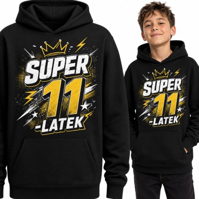 Bluza chłopięca z kapturem „Super 11-latek” - na 11 urodziny z koroną i błyskawicami