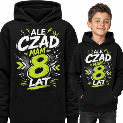 Bluza chłopięca z kapturem „Ale czad mam 8 lat” - na 8 urodziny z neonową ósemką
