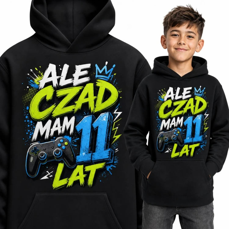Bluza chłopięca z kapturem „Ale czad mam 11 lat” - pad gamera na 11 urodziny