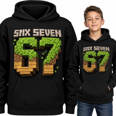 Bluza chłopięca z kapturem - „Six Seven” 67 z pikselowych klocków
