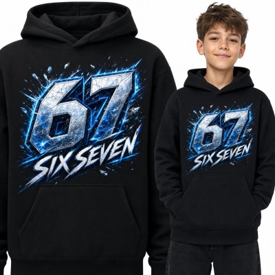 Bluza chłopięca z kapturem - „67 Six Seven” lodowy mem z TikToka