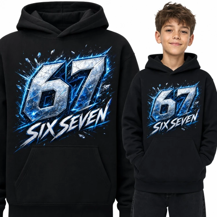 Bluza chłopięca z kapturem - „67 Six Seven” lodowy mem z TikToka