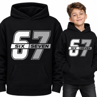 Bluza chłopięca z kapturem - „67 Six Seven” mem w stylu sportowego numeru