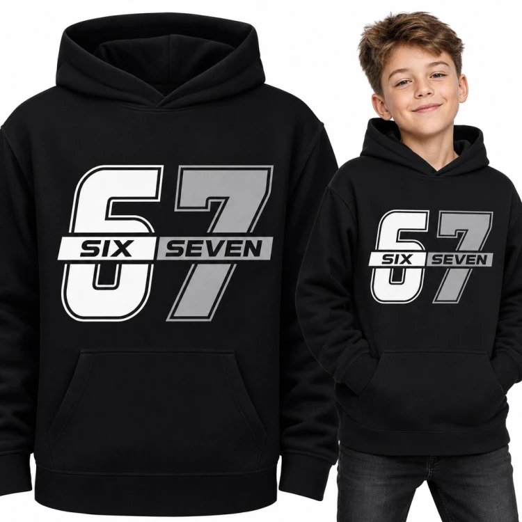 Bluza chłopięca z kapturem - „67 Six Seven” mem w stylu sportowego numeru