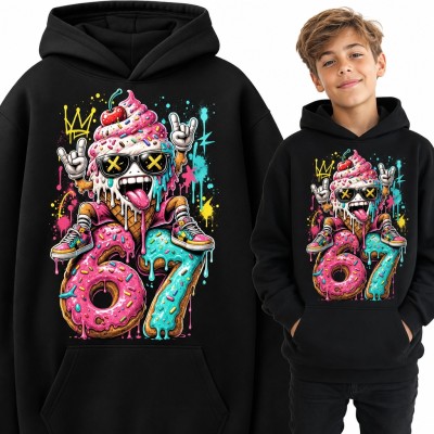 Bluza chłopięca z kapturem „67” - mem Six Seven z lodem na pączkach