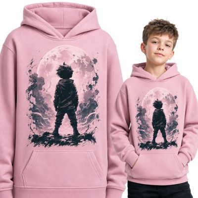 Bluza chłopięca z kapturem - bohater anime na tle księżyca w pełni