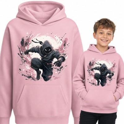 Bluza chłopięca z kapturem - ninja w skoku na tle księżyca