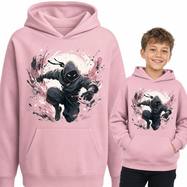 Bluza chłopięca z kapturem - ninja w skoku na tle księżyca