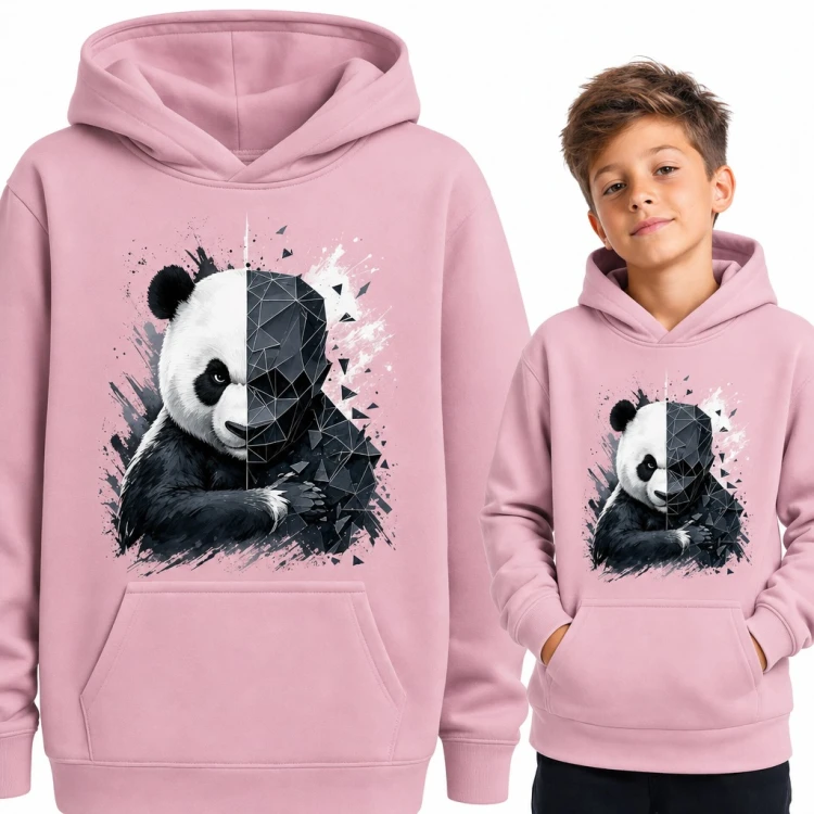 Bluza chłopięca z kapturem - panda pół realistyczna, pół geometryczna low poly