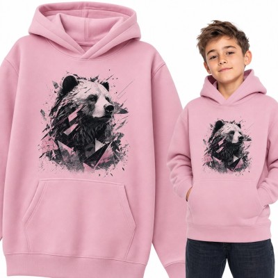 Bluza chłopięca z kapturem - geometryczny niedźwiedź grizzly z odłamkami