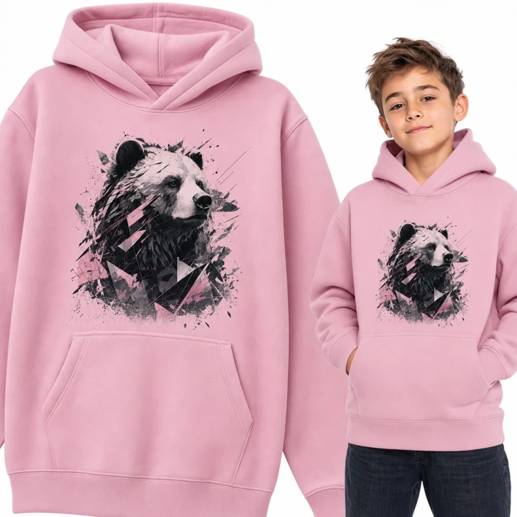 Bluza chłopięca z kapturem - geometryczny niedźwiedź grizzly z odłamkami