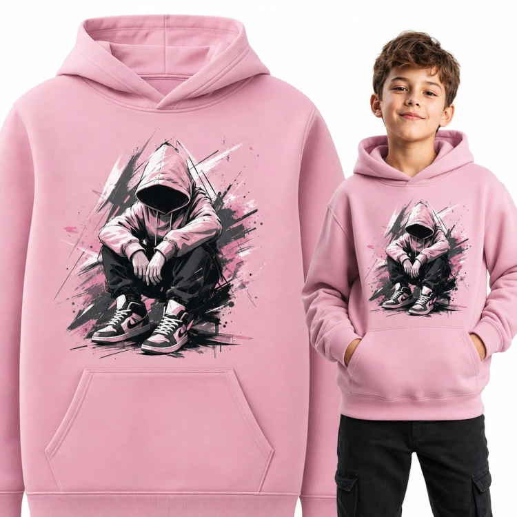 Bluza chłopięca z kapturem - postać w kapturze i sneakersach w stylu streetwear