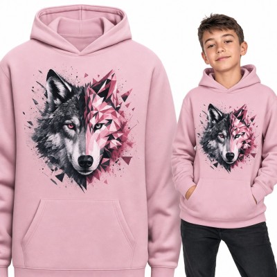 Bluza chłopięca z kapturem - geometryczny wilk pół realistyczny, pół z trójkątów